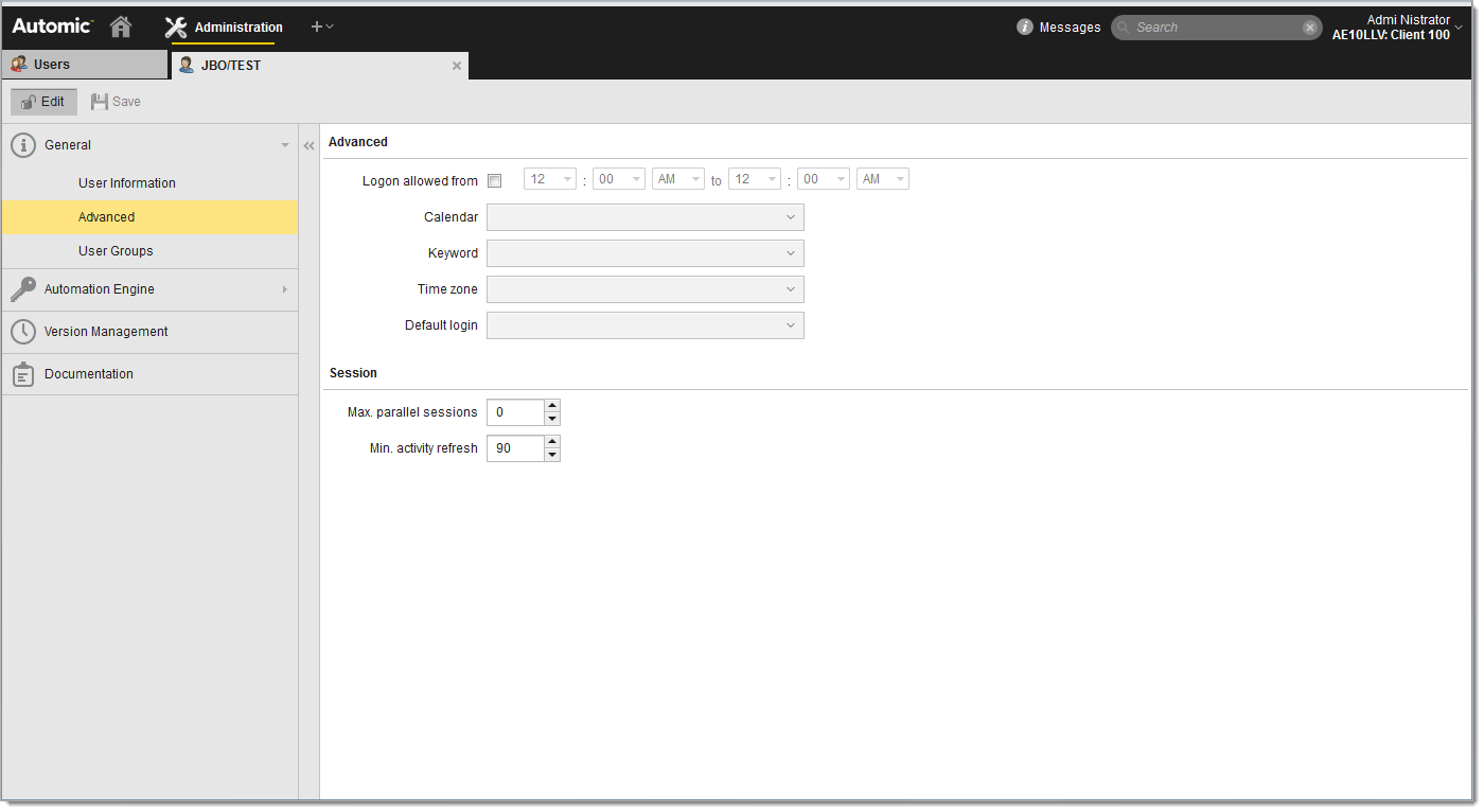 Définition de l'utilisateur Page Avancé